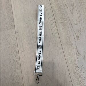 Chanel lanyard keychain black and white silver brand new